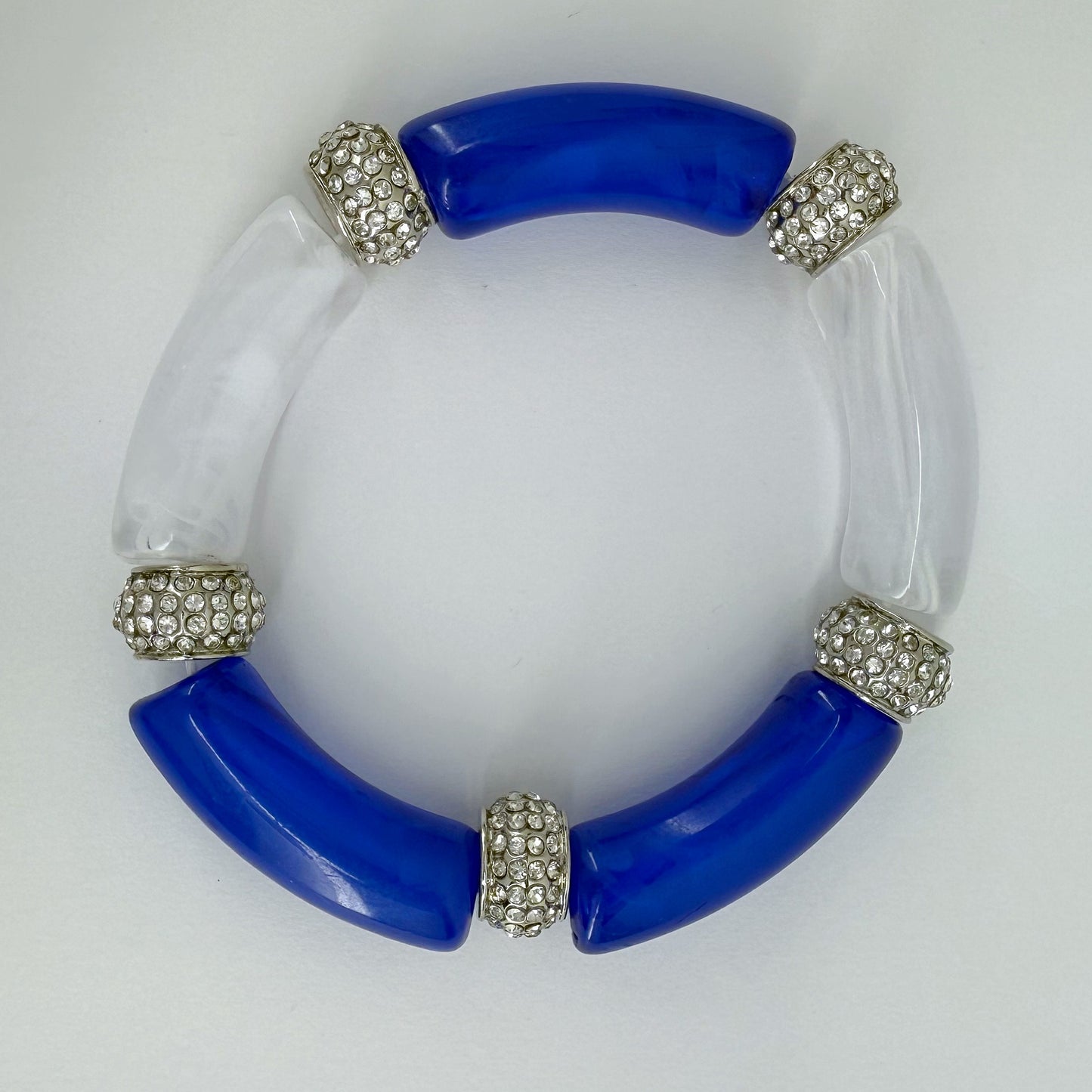 Two Tone Stretchy Bracelet with Clear Rhinestones Rings