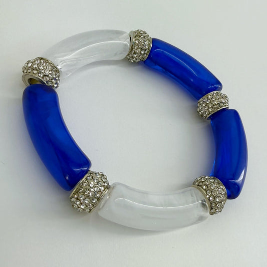 Two Tone Stretchy Bracelet with Clear Rhinestones Rings