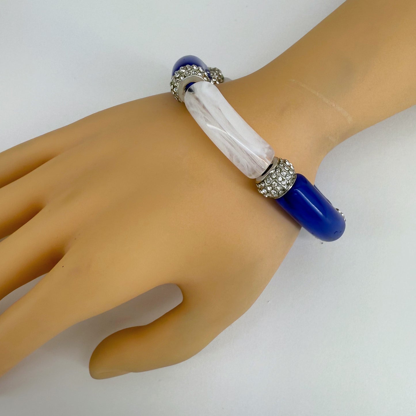 Two Tone Stretchy Bracelet with Clear Rhinestones Rings