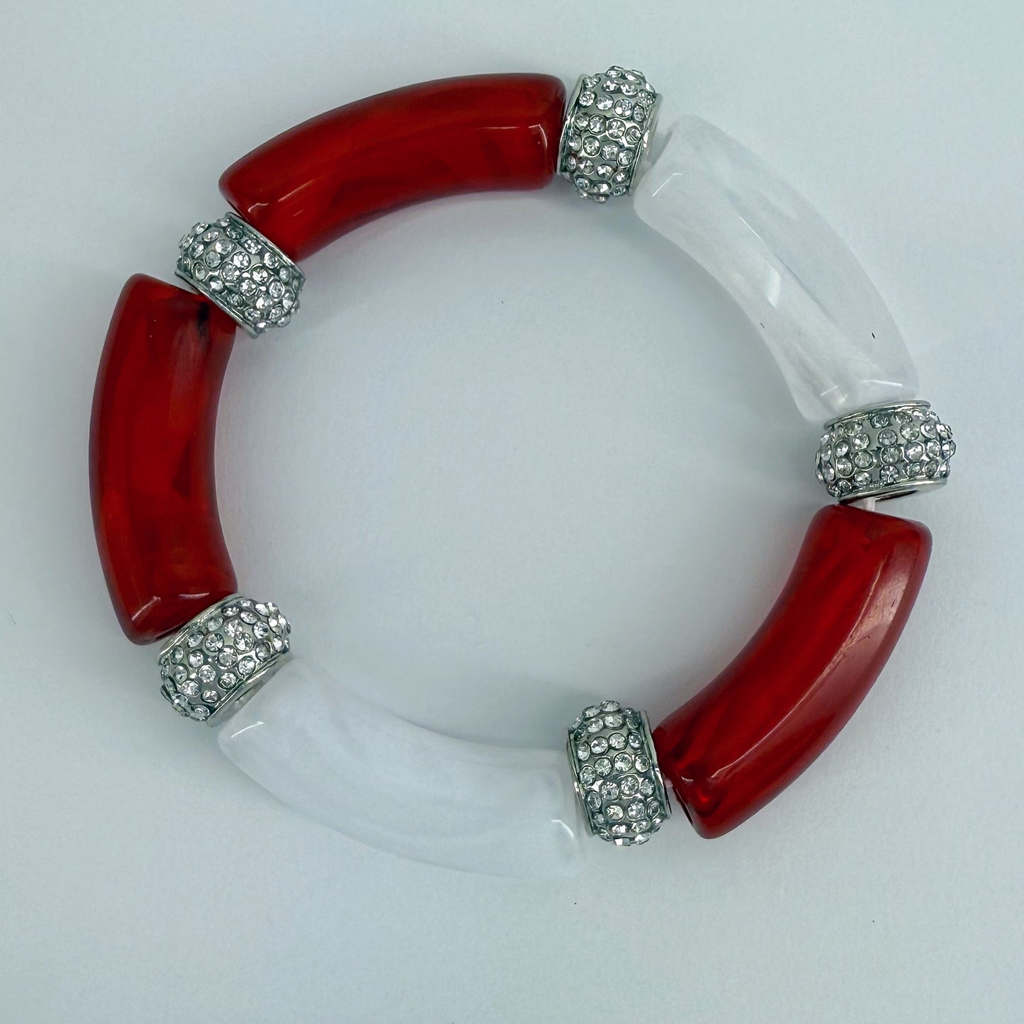 Two Tone Stretchy Bracelet with Clear Rhinestones Rings