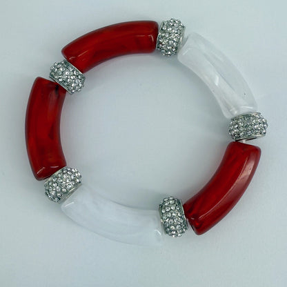 Two Tone Stretchy Bracelet with Clear Rhinestones Rings