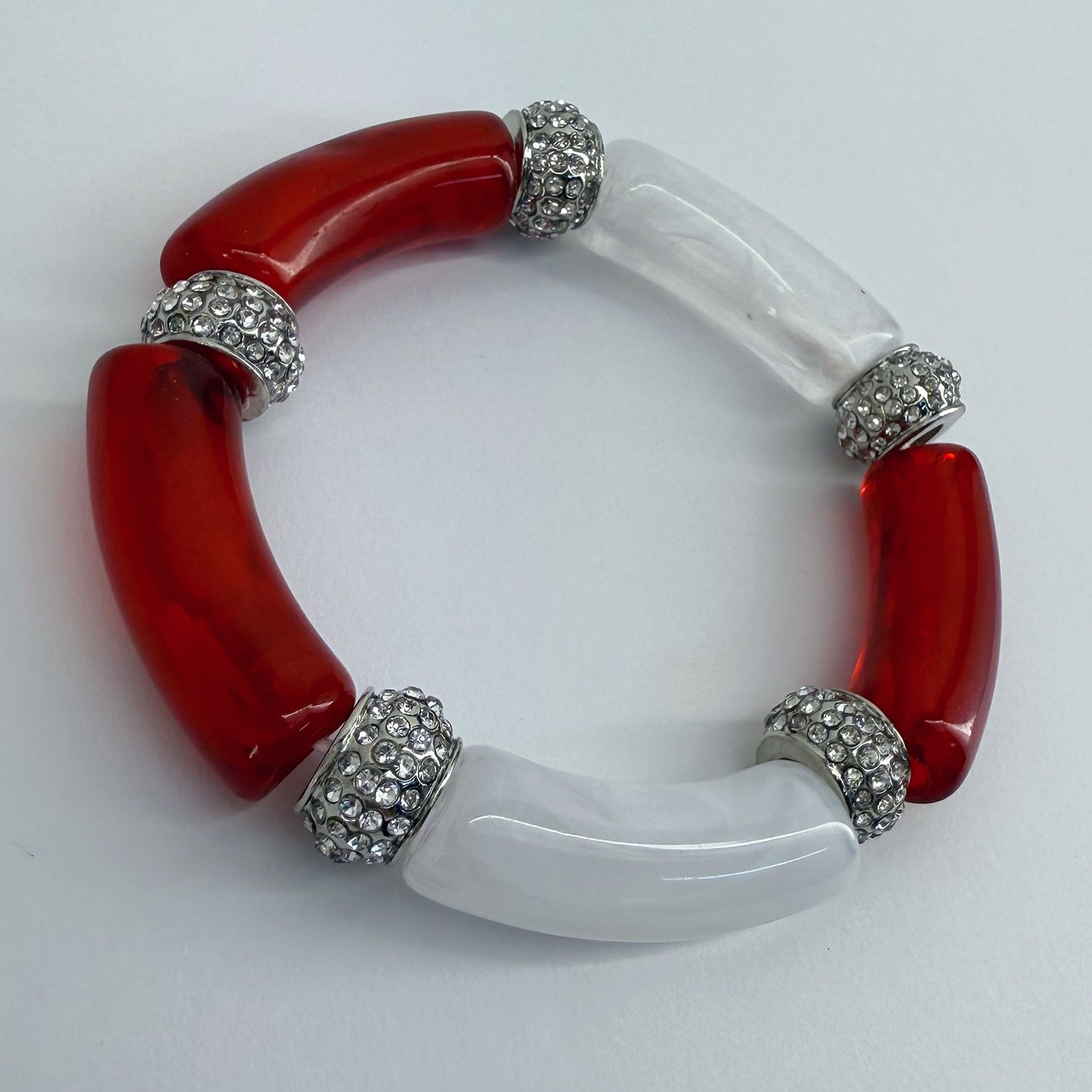 Two Tone Stretchy Bracelet with Clear Rhinestones Rings