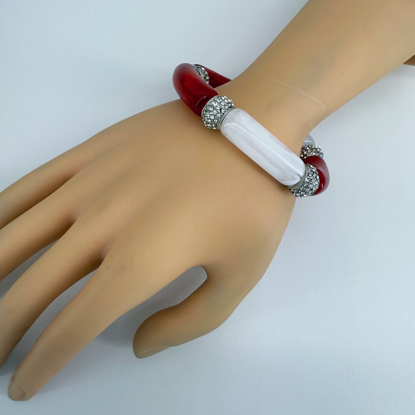 Two Tone Stretchy Bracelet with Clear Rhinestones Rings