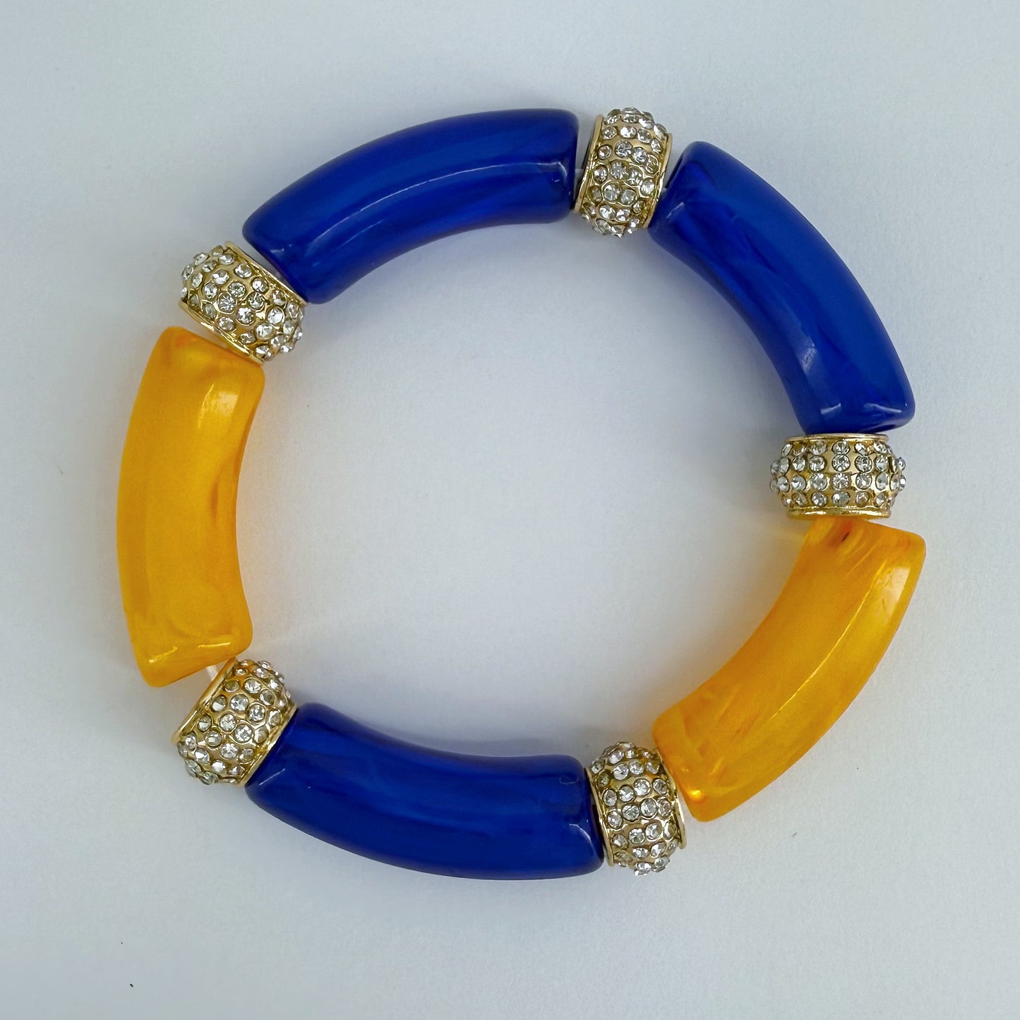 Two Tone Stretchy Bracelet with Clear Rhinestones Rings