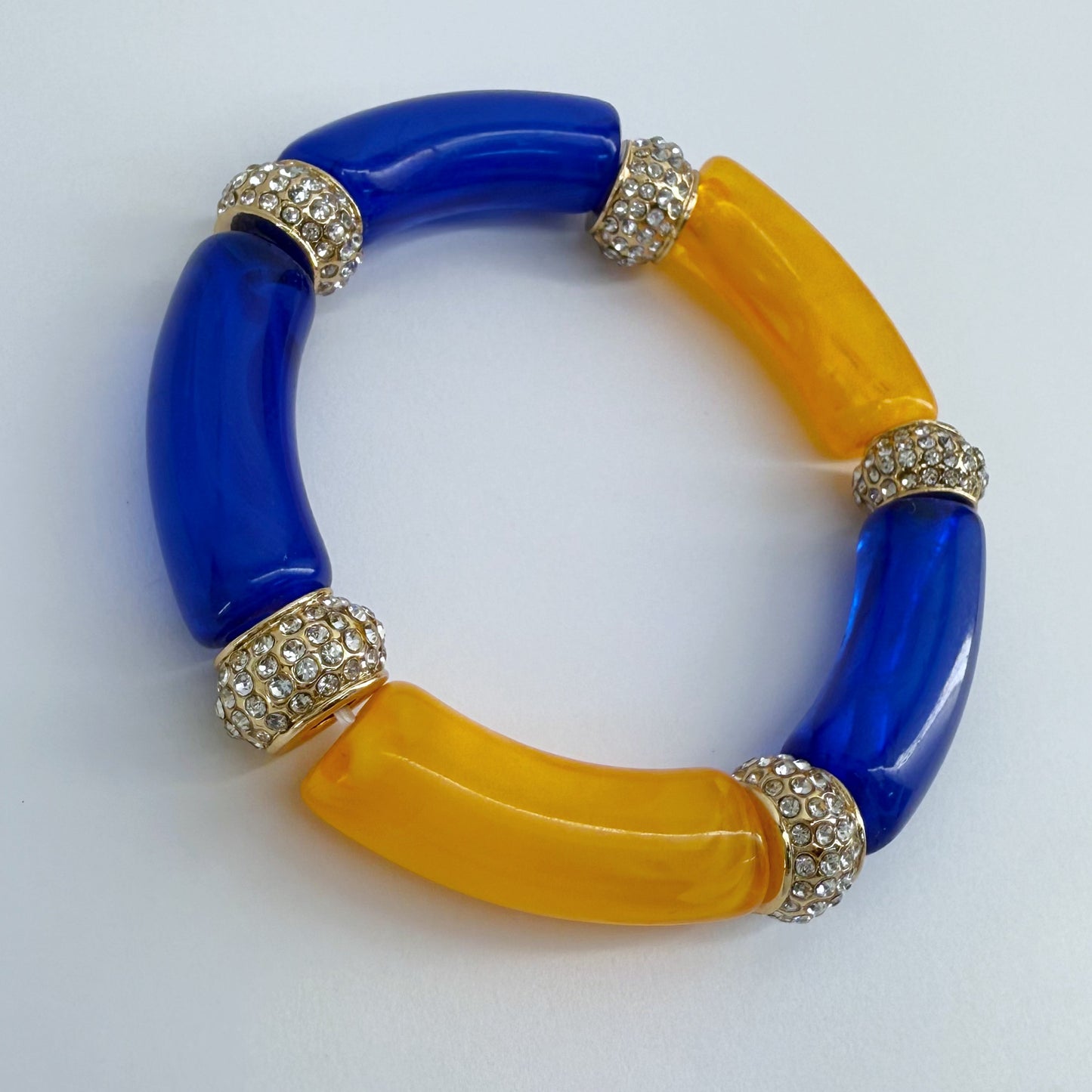 Two Tone Stretchy Bracelet with Clear Rhinestones Rings