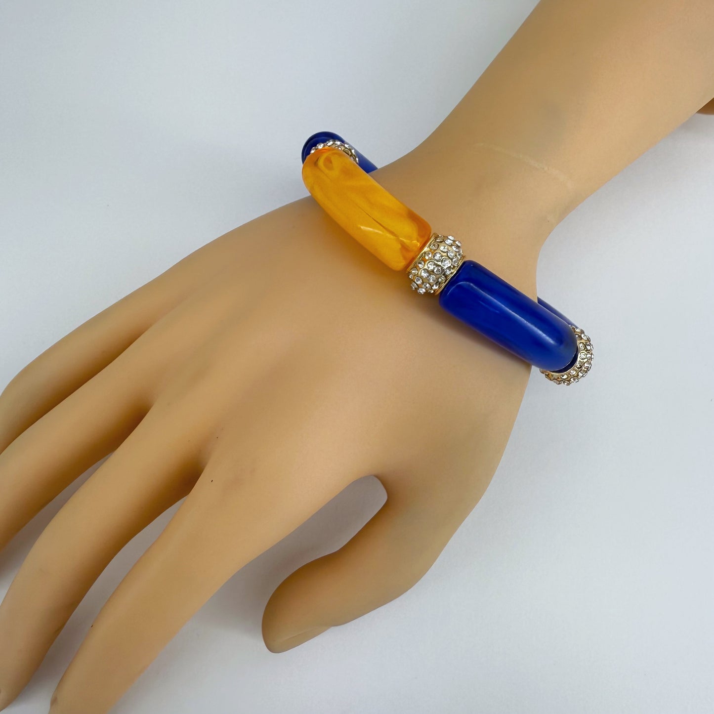 Two Tone Stretchy Bracelet with Clear Rhinestones Rings