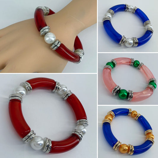 Two Tone Stretchy Bracelet with Pearls