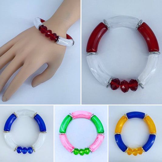 Two Tone Stretchy Bracelet With Beads