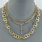 Triple Chain Necklaces With Cross Pendant