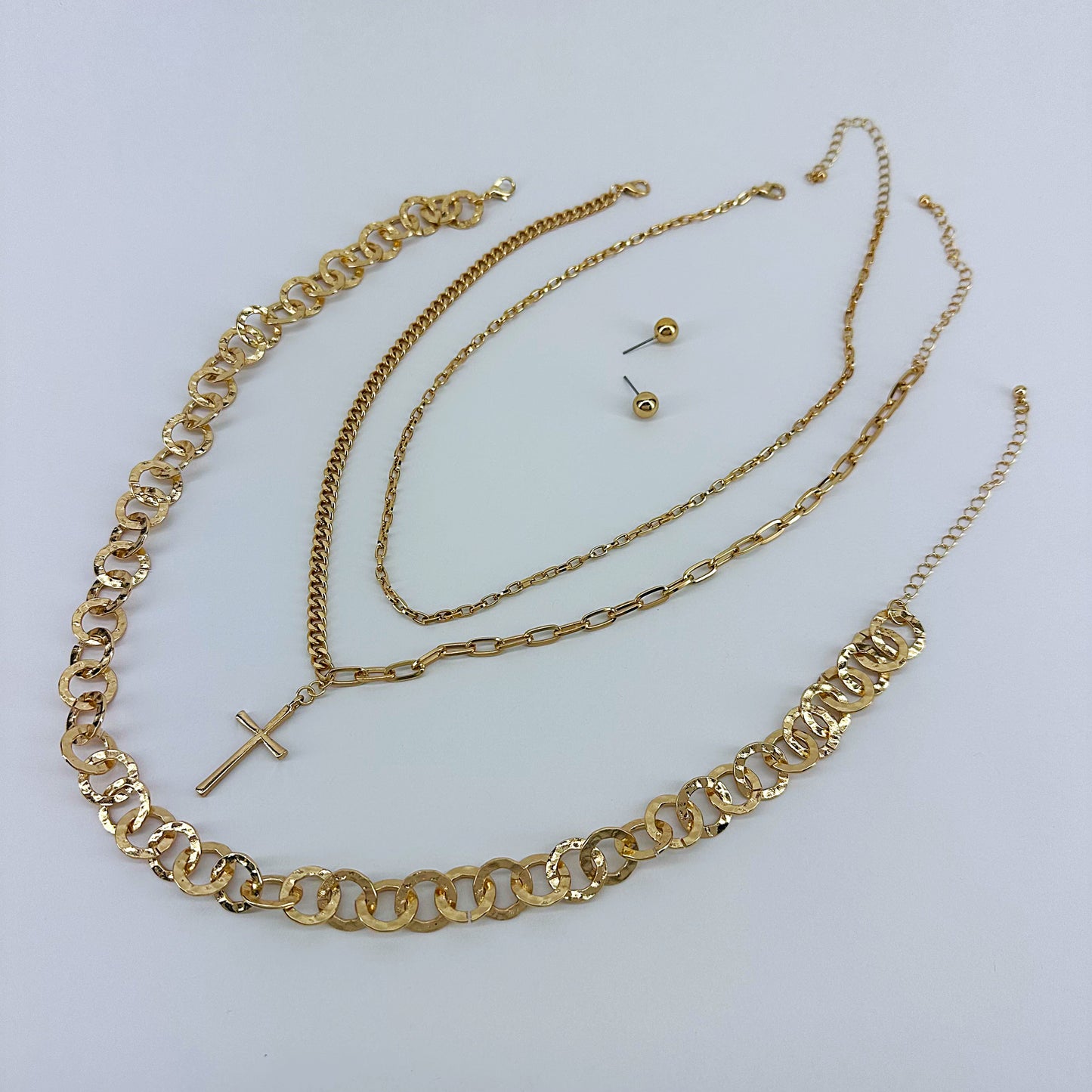 Triple Chain Necklaces With Cross Pendant