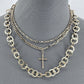 Triple Chain Necklaces With Cross Pendant