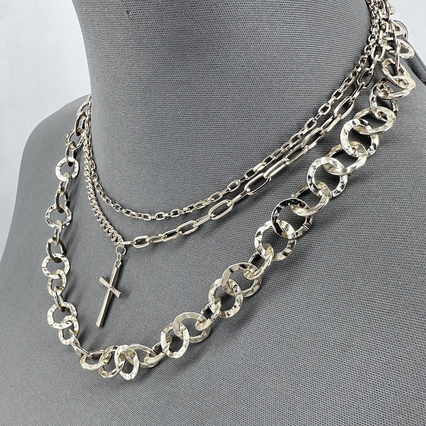 Triple Chain Necklaces With Cross Pendant