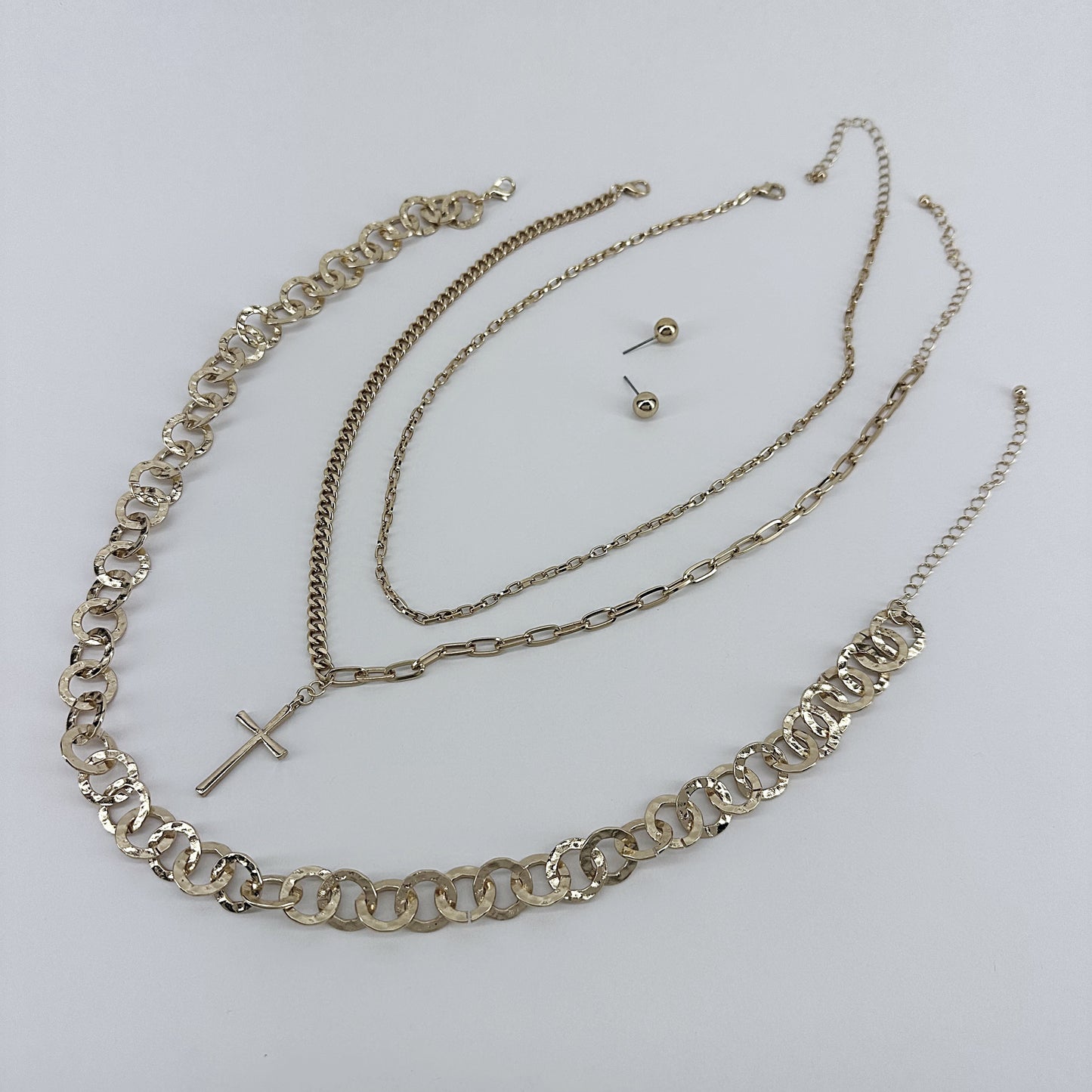 Triple Chain Necklaces With Cross Pendant