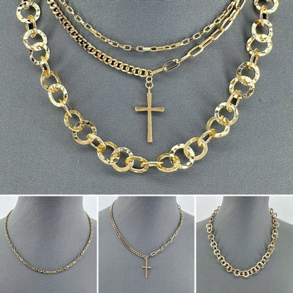 Triple Chain Necklaces With Cross Pendant