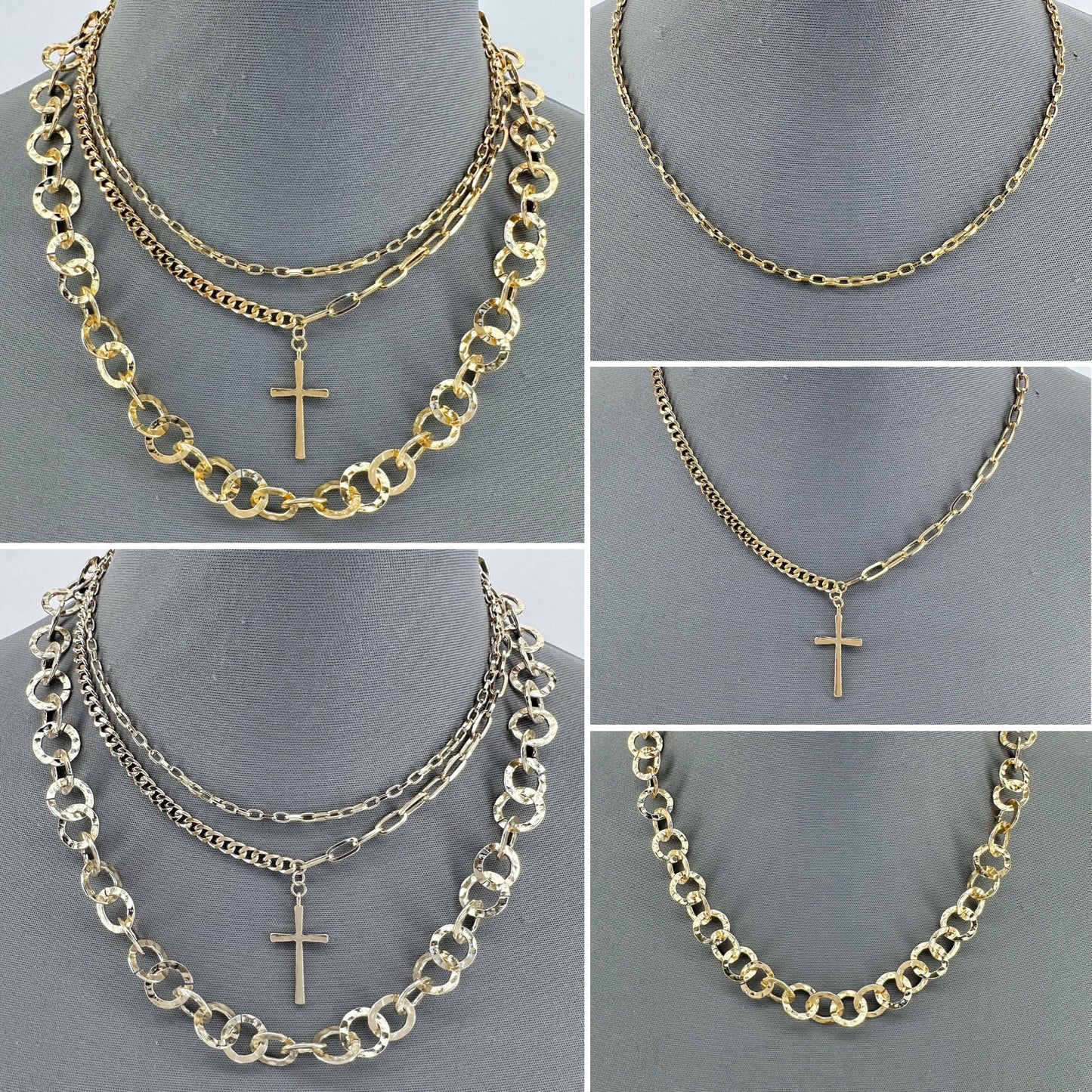 Triple Chain Necklaces With Cross Pendant