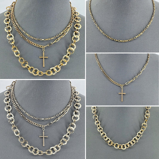 Triple Chain Necklaces With Cross Pendant