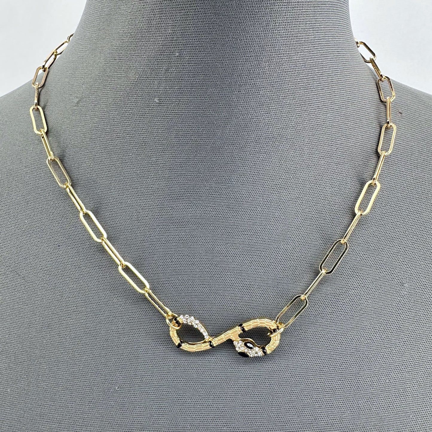 Double Gold Finish Necklace With Snake Rhinestone Pendant