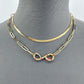 Double Gold Finish Necklace With Snake Rhinestone Pendant