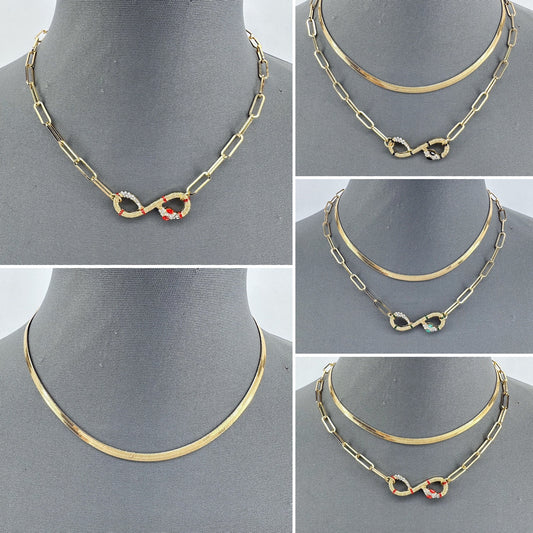 Double Gold Finish Necklace With Snake Rhinestone Pendant