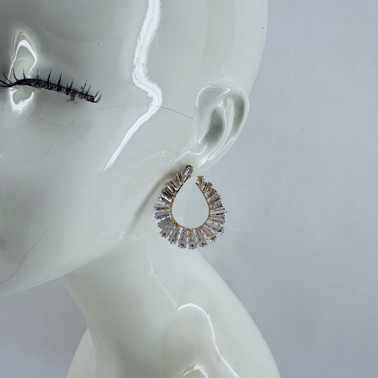Post Back Teardrop Design With Rhinestones Earrings