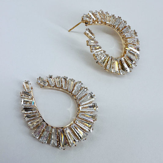 Post Back Teardrop Design With Rhinestones Earrings