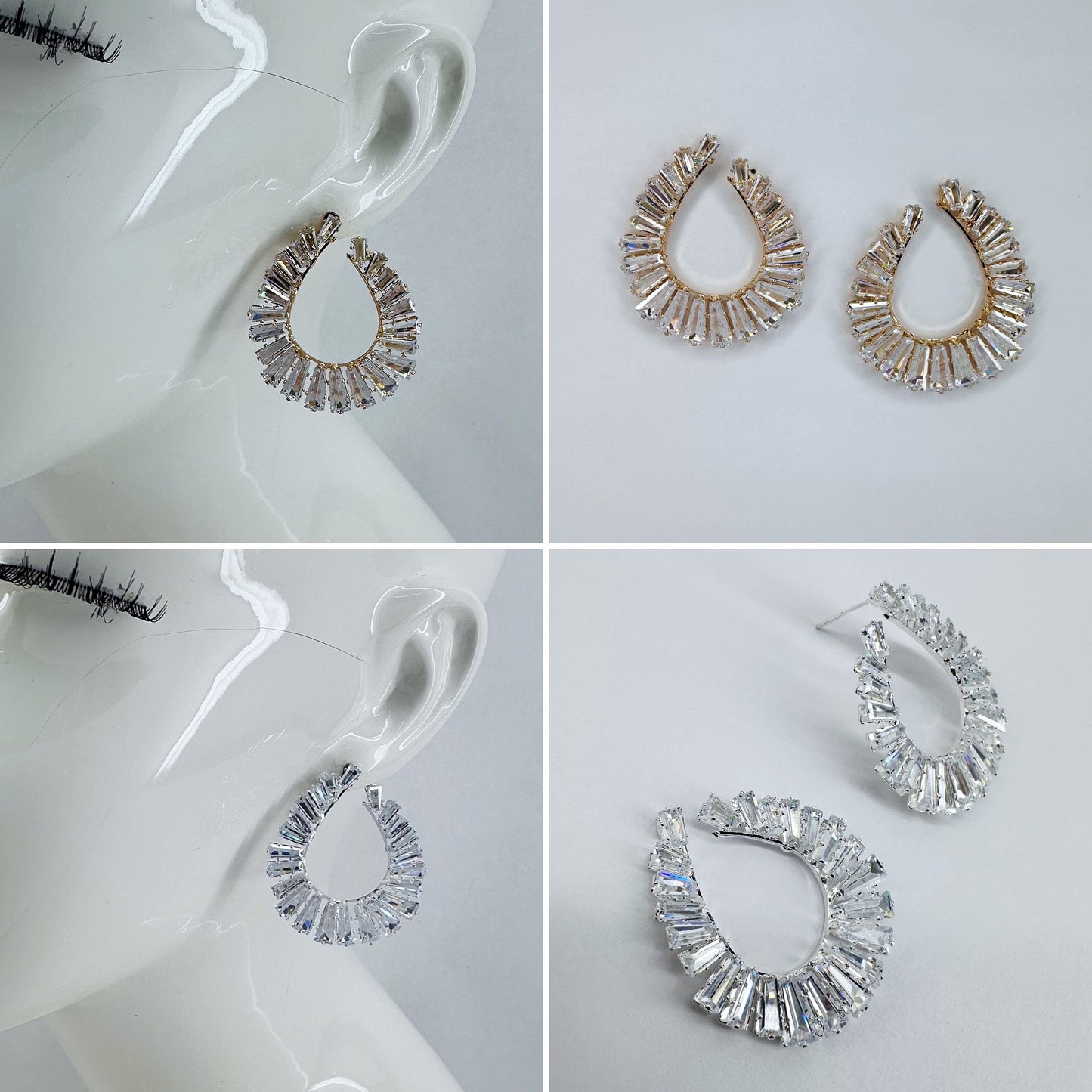 Post Back Teardrop Design With Rhinestones Earrings