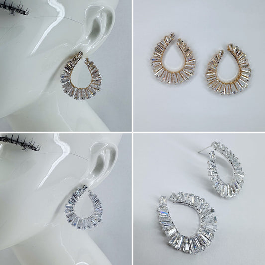 Post Back Teardrop Design With Rhinestones Earrings