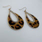 Fish Hook Earrings Teardrop Design with Rhinestones and Animal Print