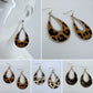 Fish Hook Earrings Teardrop Design with Rhinestones and Animal Print
