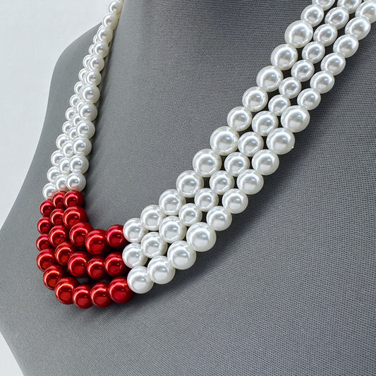 Red And White Pearl Necklace Set