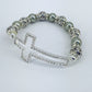 Stretchable Bracelet with Pearls and Beads Cross with Clear Rhinestones