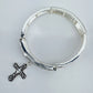 Stretchable Filigree Design Vintage Bracelet With Two Tone Cross Charm