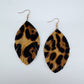 Fish Hook Gold Finish Earrings With Leaf-style Leatherette Leopard Print Dangle