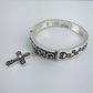 Stretchable Filigree Design Vintage Bracelet With Two Tone Cross Charm
