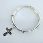 Stretchable Filigree Design Vintage Bracelet With Two Tone Cross Charm