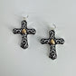 Two Tone gold and silver finish Filigree Vintage Cross Earrings
