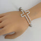 Silver Finish Stretchable Cross Bracelet with Clear Rhinestones