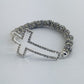 Silver Finish Stretchable Cross Bracelet with Clear Rhinestones