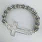 Silver Finish Stretchable Cross Bracelet with Clear Rhinestones