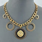 Gold Finish Lion Head and Circle Greek Symbol Chain Necklace