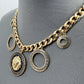 Gold Finish Lion Head and Circle Greek Symbol Chain Necklace