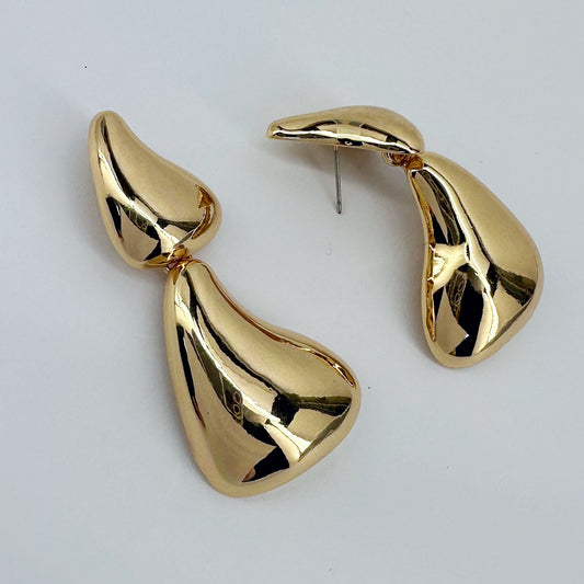 Gold Finish Metal Drop Post Back Earrings