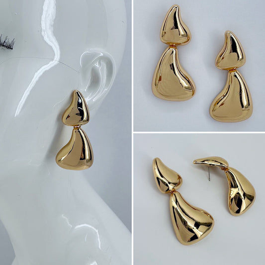 Gold Finish Metal Drop Post Back Earrings