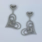 Post Back Earrings With Heart Design And Triple Heart Dangle