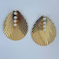 Gold Finish Post Back Earrings With Shell Design And Pearls