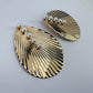 Gold Finish Post Back Earrings With Shell Design And Pearls