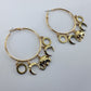 Gold Finish Hoop Earring With Circle, Moon, And Elephant Dangles