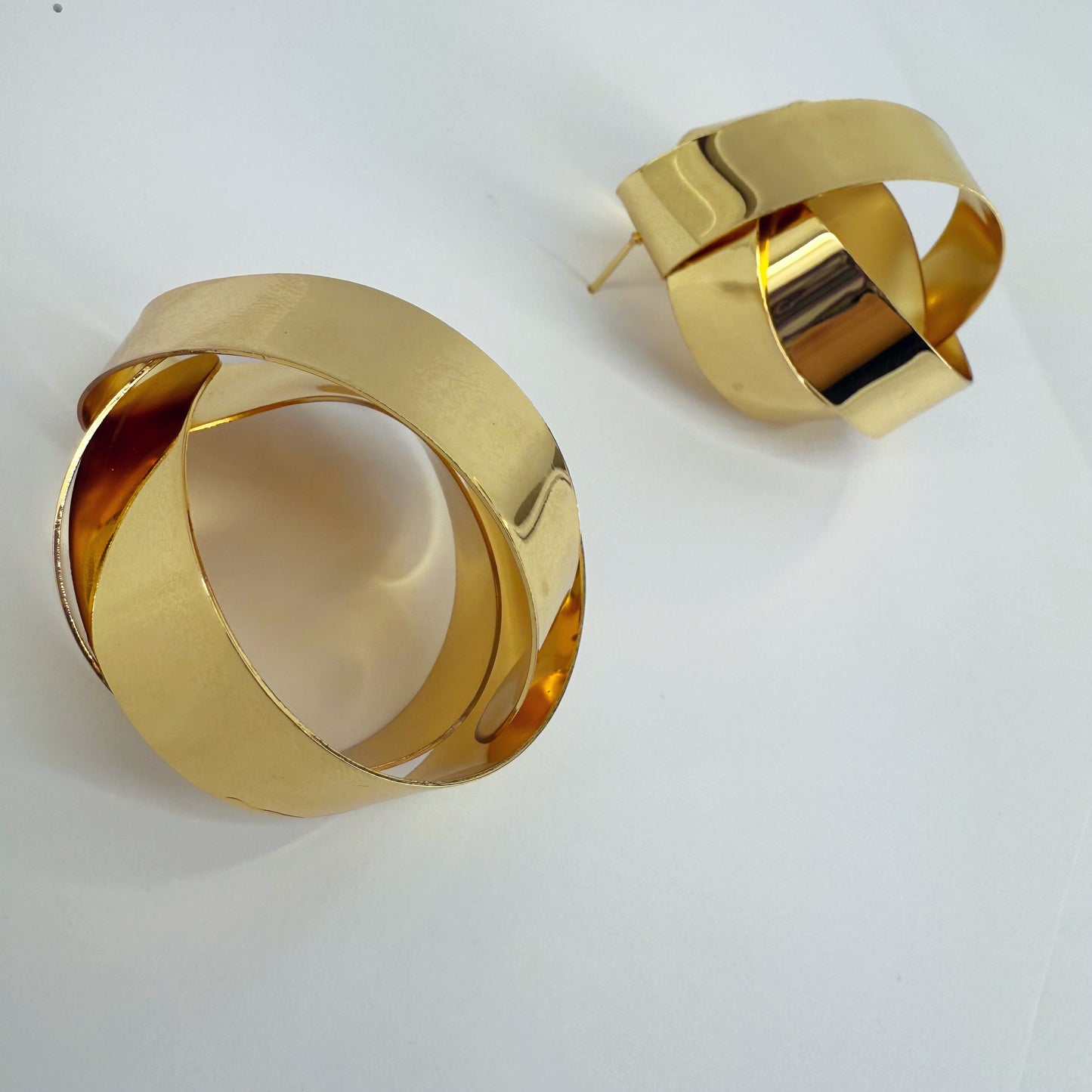 Geometric Design Metal Stud Earrings Gold Or Silver Finish