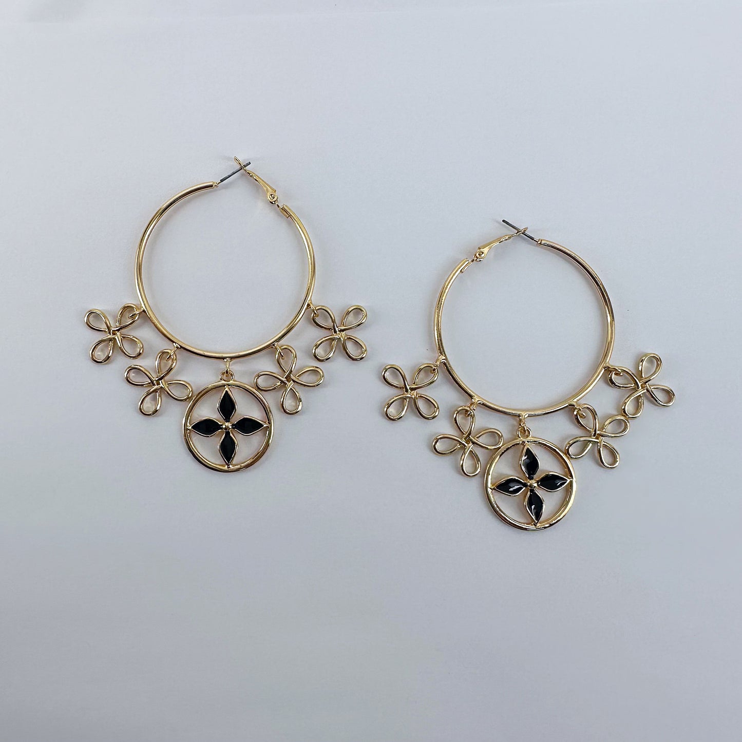 Hoop Earring With Flower Dangles