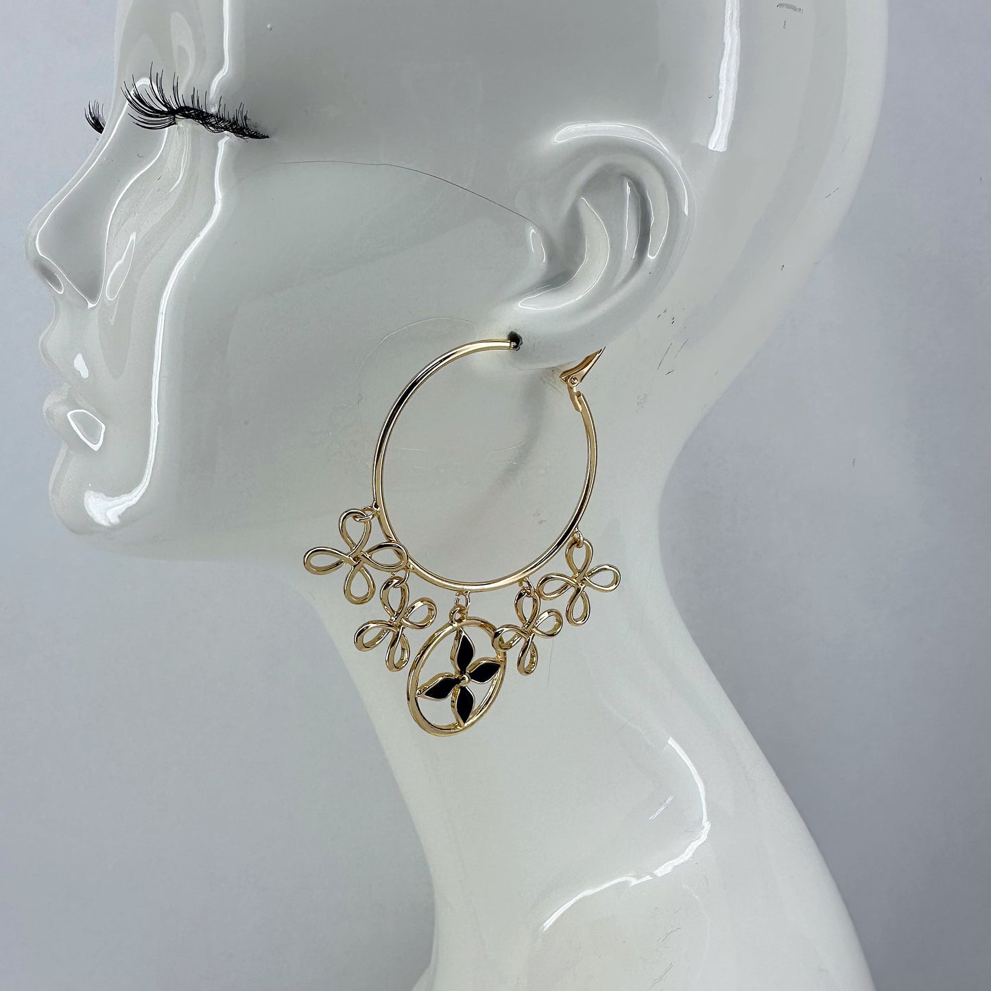Hoop Earring With Flower Dangles